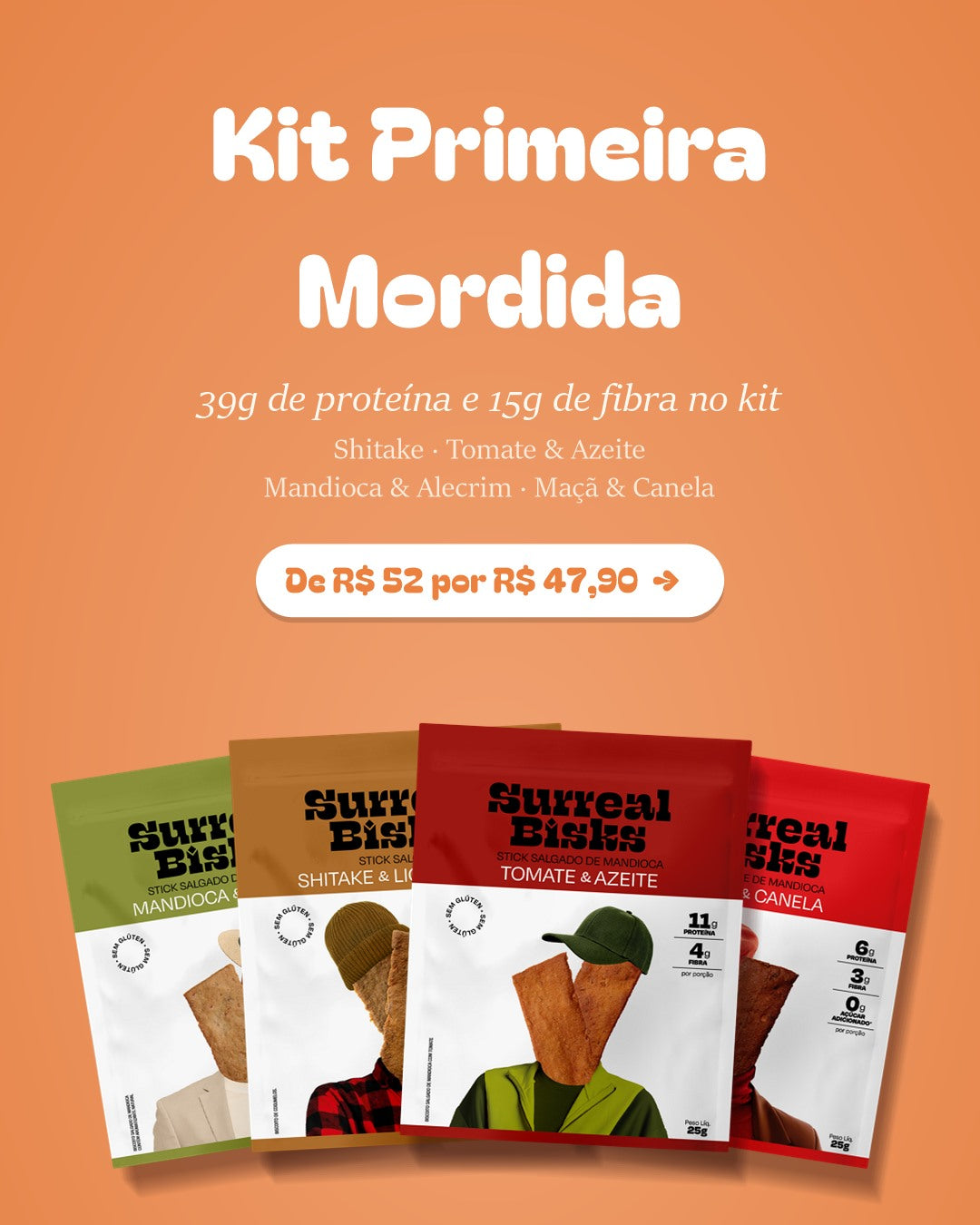Kit Primeira Mordida: 4 sabores, 39g de proteína e 15g de fibra